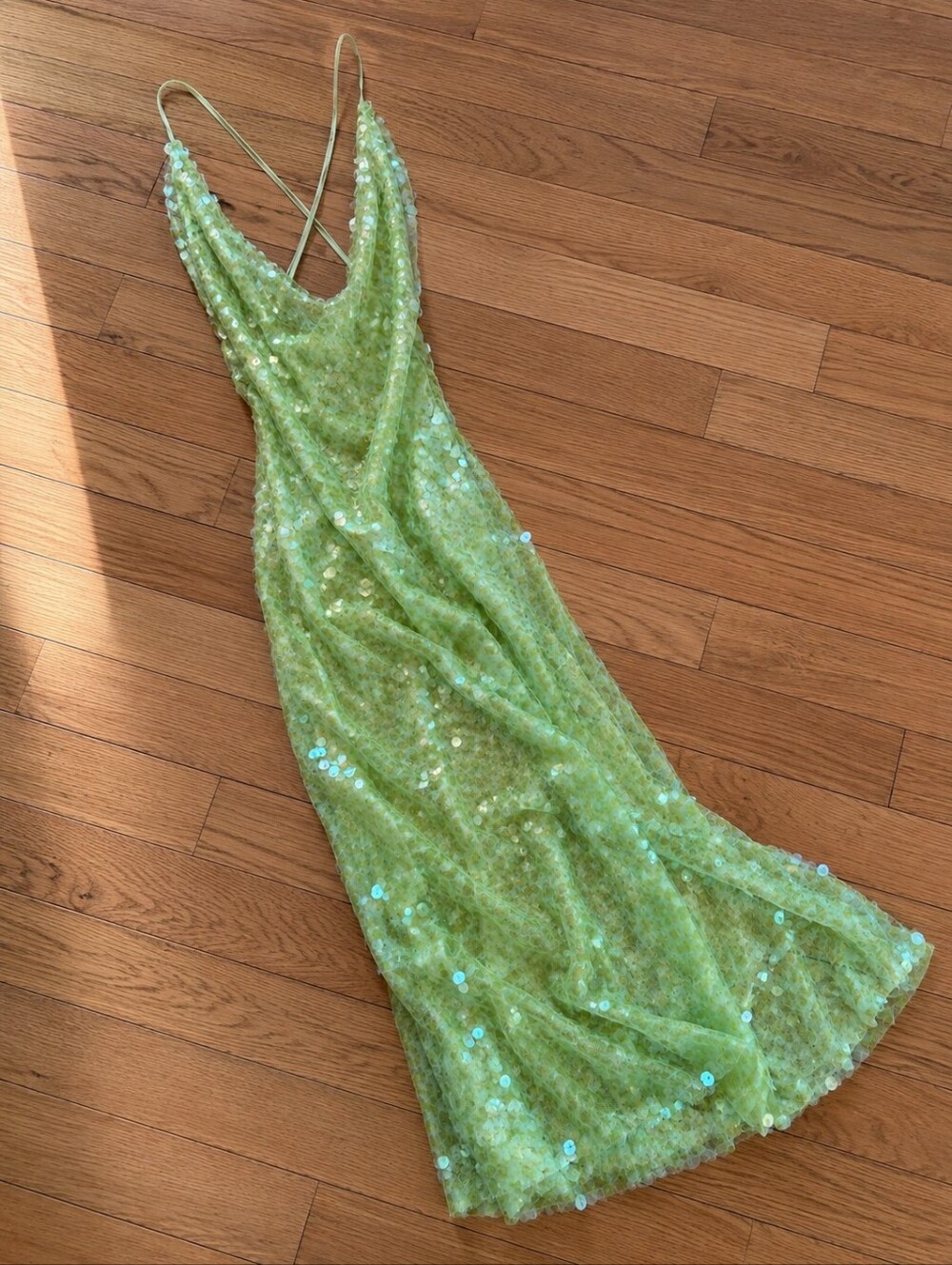 Sequined Lime Green Maxi Dress with Scoop Neck